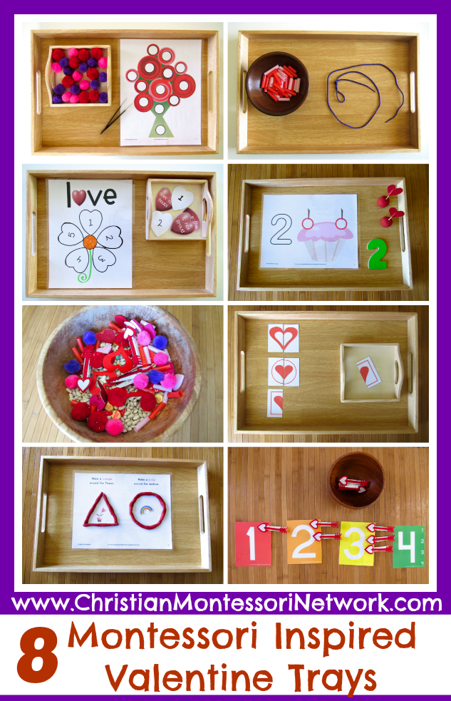 Enjoy last minute Montessori inspired Valentine activities for your child with these beautiful tray presentations and free printables. - ChristianMontessoriNetwork.com