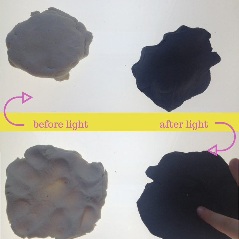 before and after light play dough play on light table.