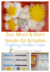 Sun, moon, and stars hands-on activity ideas, party of the Exploring Creation series. ChristianMontessoriNetwork.com