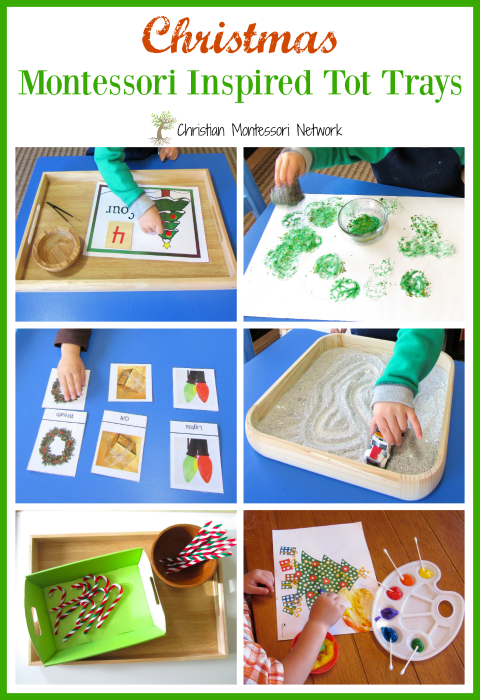 A fun collection of 6 Christmas Montessori Inspired tot trays to enjoy with toddlers and preschoolers. - ChristianMontessoriNetwork.com