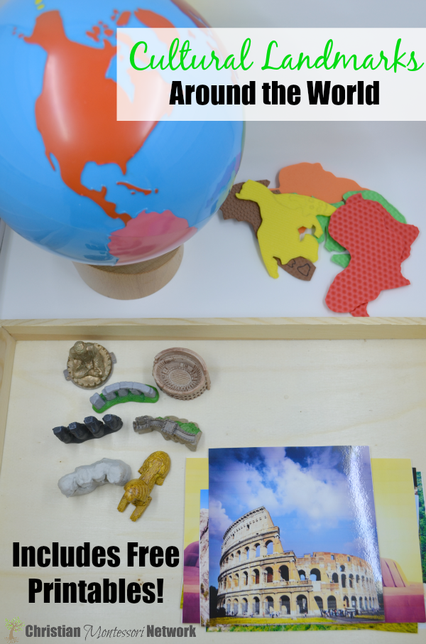 Cultural Landmarks around the world, a montessorii inspired culture activity for preschoolers with a free printable.