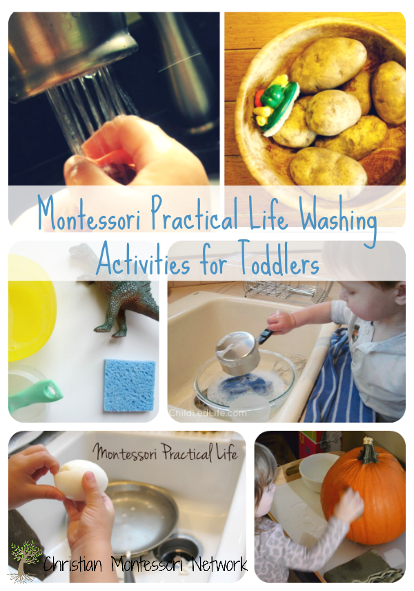 A fun list of Montessori practical life washing activities, perfect for toddlers. ChristianMontessoriNetwork.com